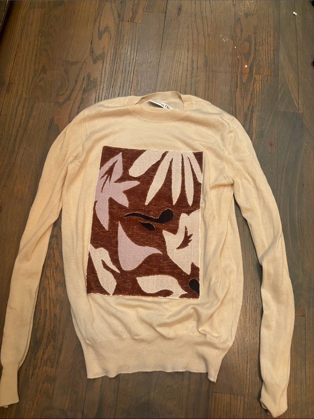 Dior Cream Sweater with Brown and Pink Abstract Panel